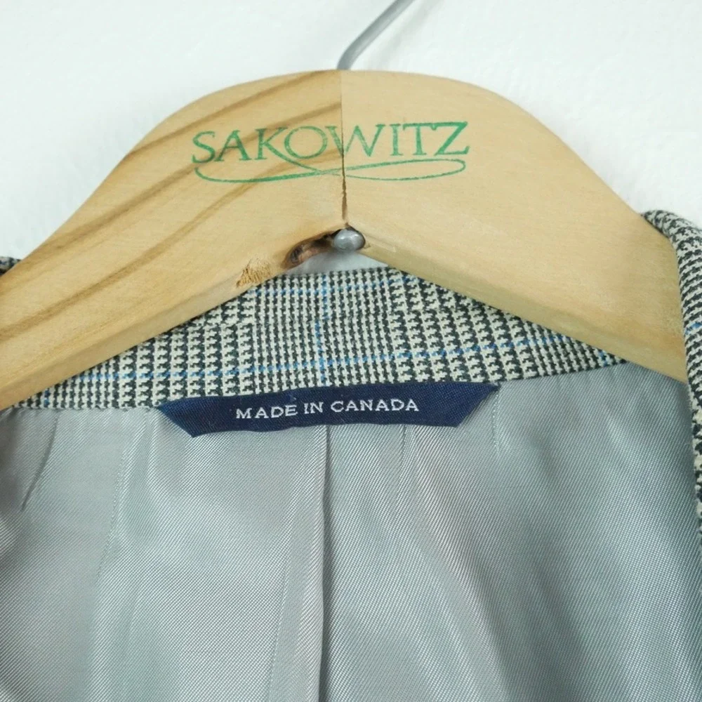 Ralph Ralph Lauren Silk Wool Glen Plaid Sport Coat Blazer Grey Blue 40L Preppy